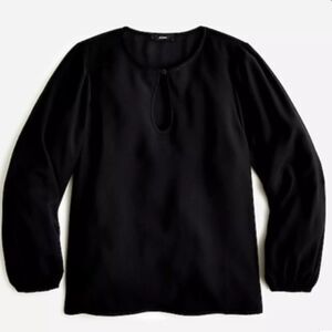 J.Crew Puff Sleeve Satin Back Crepe Top Sz L Black Long Sleeve Keyhole Neck New